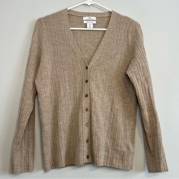 H by Halston Sweaters - Halston Extra Fine Merino Wool V Neck Button Up Cardigan Gray Sz S Ribbed Norm